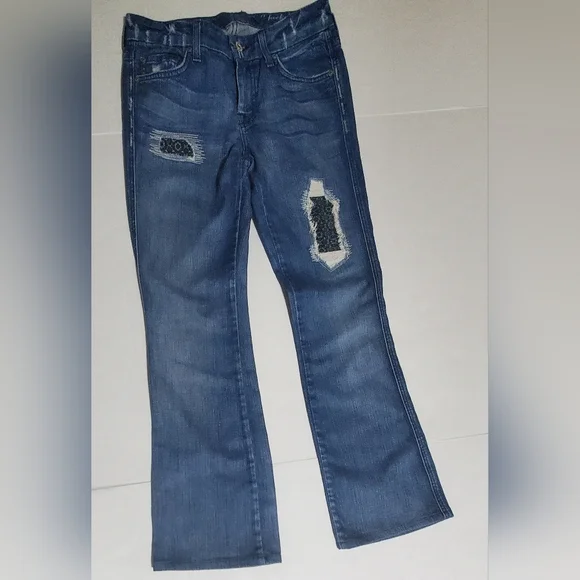 7 For all man kind jeans distressed boot cut jeans. waist size 26 - Picture 7 of 10